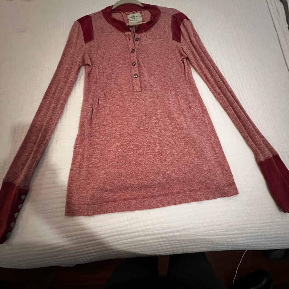 Free People Maroon Button-Up Top